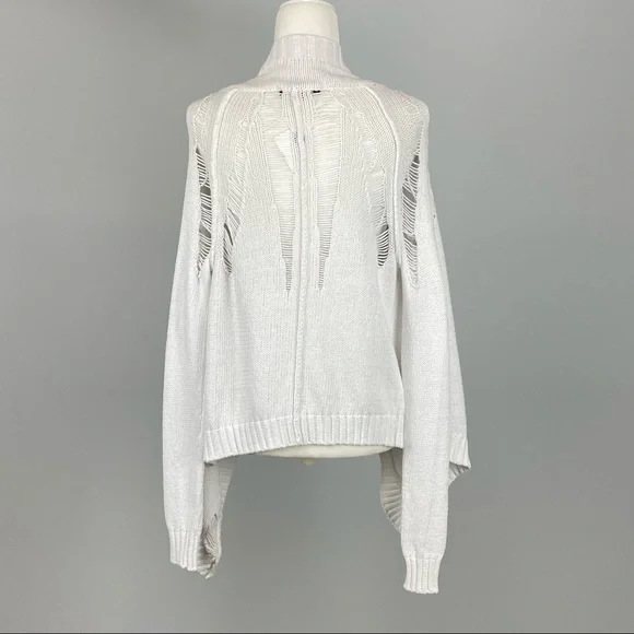 Central Park West Womens White Open Front Cardigan Sweater Distressed size XS